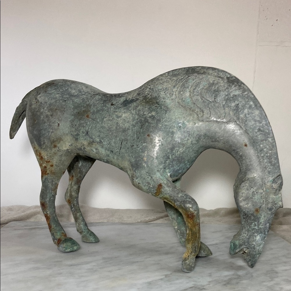 Elegant Antique Green Bronze Rustic Green Patina Horse Sculpture
